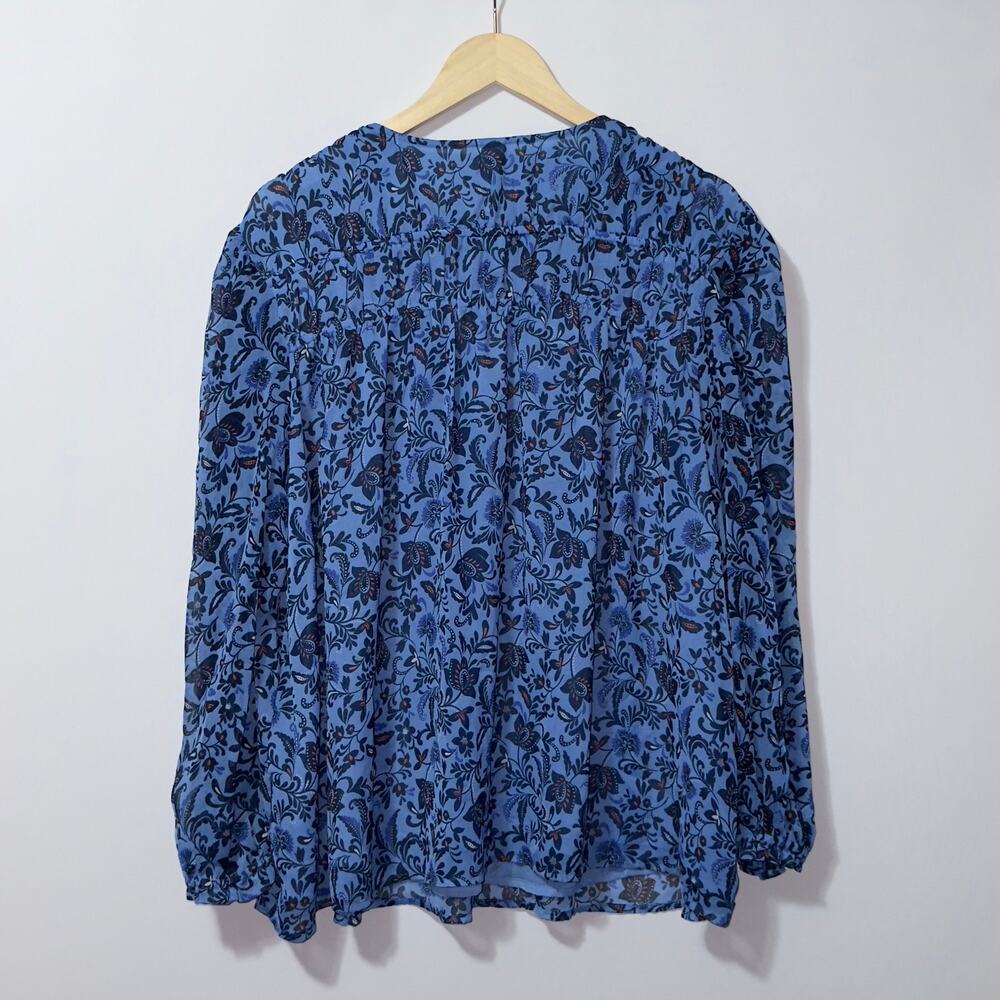 Old navy chiffon long sleeve smocked poet swing blue blouse women's size XL - Picture 2 of 8